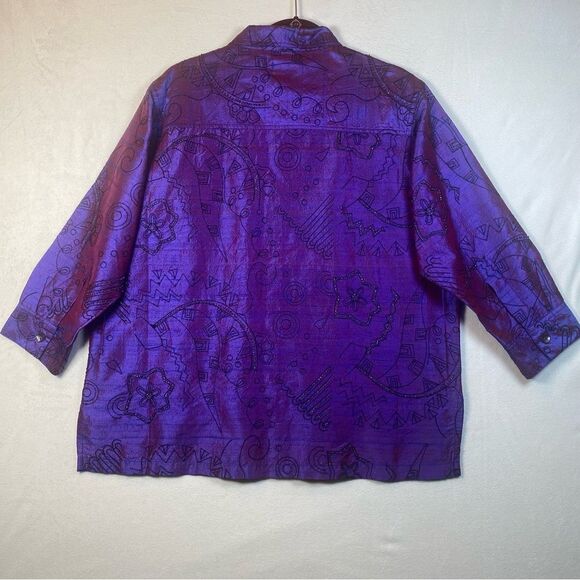 Bleu Bayou 100% Silk Beaded And Embroidered Purple Button Front Top Size XL - Picture 2 of 13